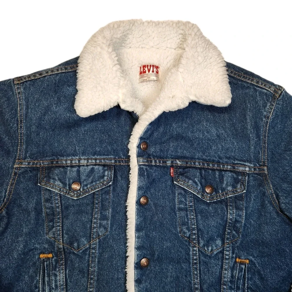 Vintage 80s Levi's Sherpa Lined Denim  Trucker Jacket  44R /L  Made In USA - EUC